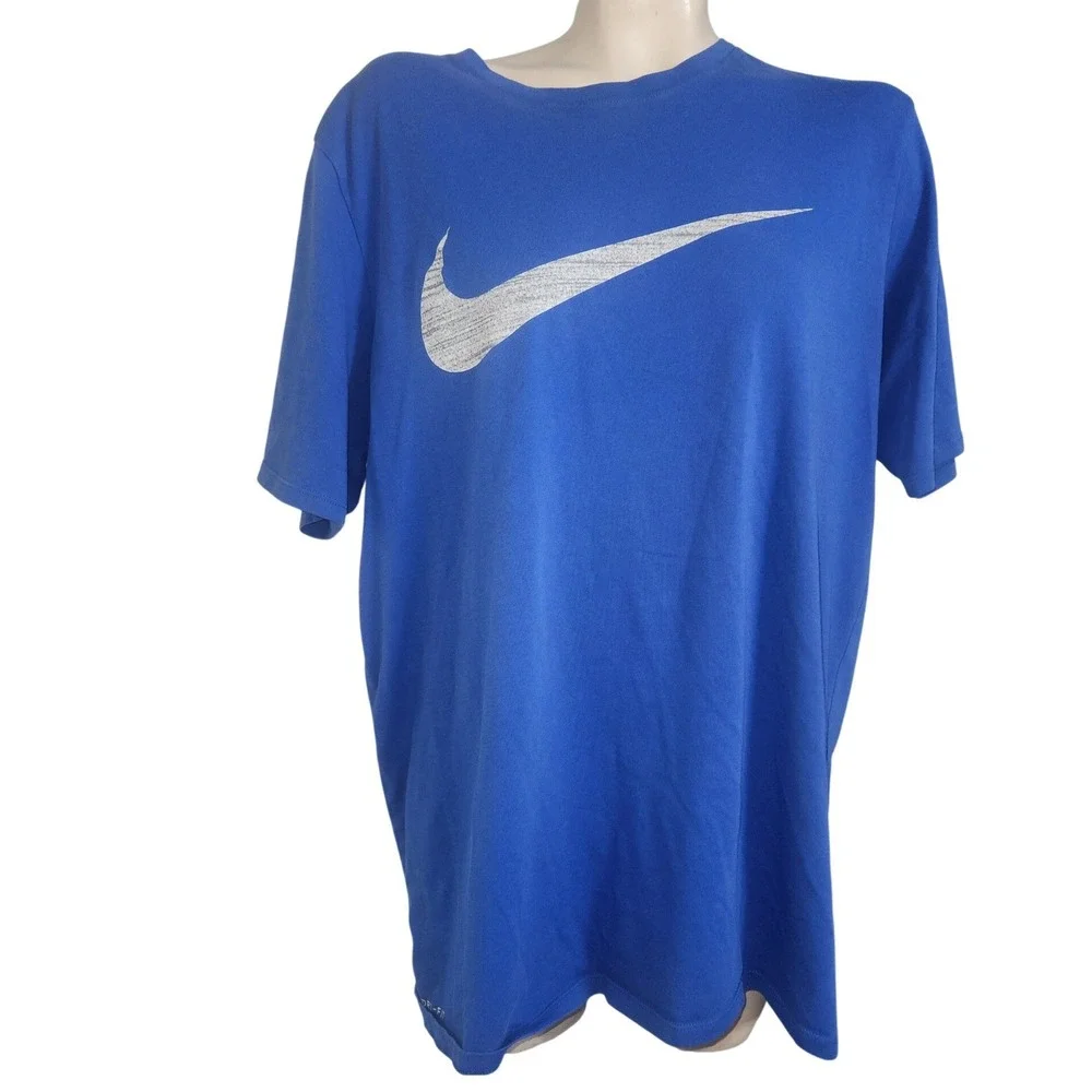 Nike Dri-FIT Mens T-Shirt Royal‎ Blue Silver Swoosh Logo Athletic Tee Size XLT
